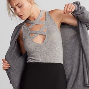 Express Heather Gray Cross Body Suit Tank Top